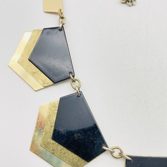 Express Signed Triple Layer Pentagon Panel Necklace Mixed Metal Tones Statement - Picture 4 of 8